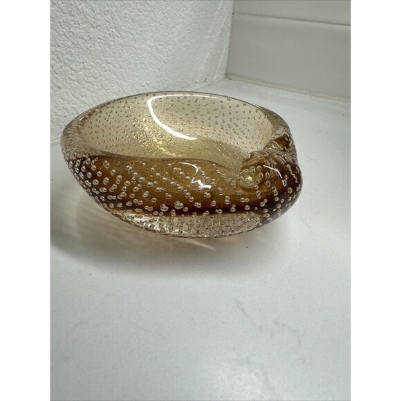 MURANO Bullicante Shell by Flavio Poli Vintage Art Glass Bubble Dish Ashtray - Picture 8 of 16